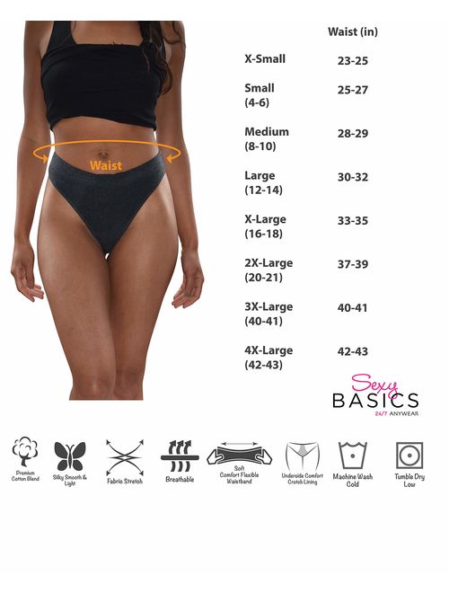 Sexy Basics Women's 6-Pack & 12 Pack Active Sport Thong Panties Underwear