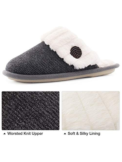 HomeTop Women's Cute Comfy Fuzzy Knitted Memory Foam Slip On House Slippers Indoor