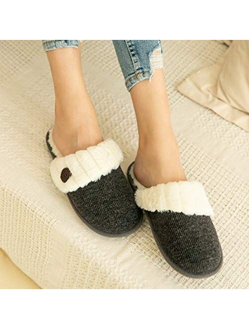 HomeTop Women's Cute Comfy Fuzzy Knitted Memory Foam Slip On House Slippers Indoor