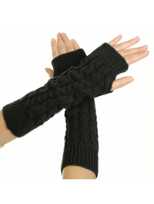 Flammi Women's Cable Knit Arm Warmers Fingerless Gloves Thumb Hole Gloves Mittens