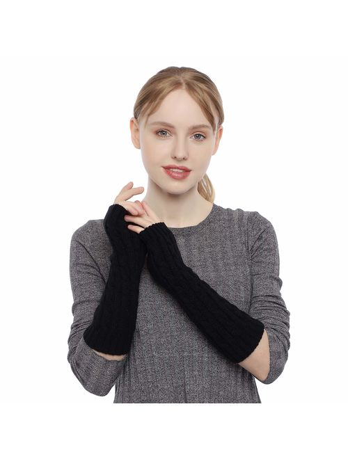 Flammi Women's Cable Knit Arm Warmers Fingerless Gloves Thumb Hole Gloves Mittens