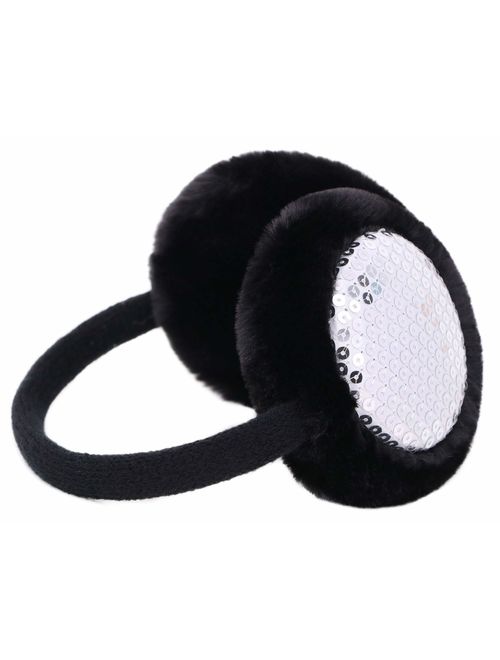 Kids Girls Winter Warm Faux Fur Plush Patterned Earwarmer Knitted Earmuffs