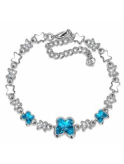 LADY COLOUR Gifts for Women Blue Butterfly Women Stylish Swarovski Crystal Necklace/Bracelet for Women, Hypoallergenic Jewelry Gift Box Packing, Nickel Free Passed SGS Te