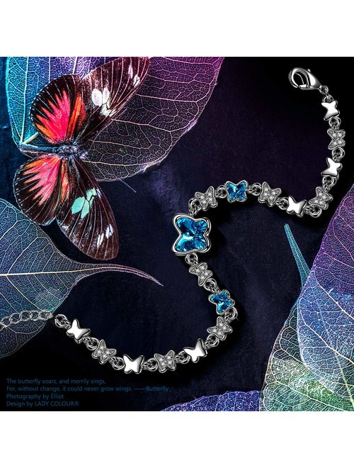 LADY COLOUR Gifts for Women Blue Butterfly Women Stylish Swarovski Crystal Necklace/Bracelet for Women, Hypoallergenic Jewelry Gift Box Packing, Nickel Free Passed SGS Te