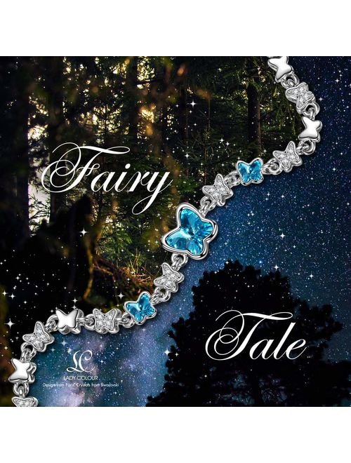 LADY COLOUR Gifts for Women Blue Butterfly Women Stylish Swarovski Crystal Necklace/Bracelet for Women, Hypoallergenic Jewelry Gift Box Packing, Nickel Free Passed SGS Te