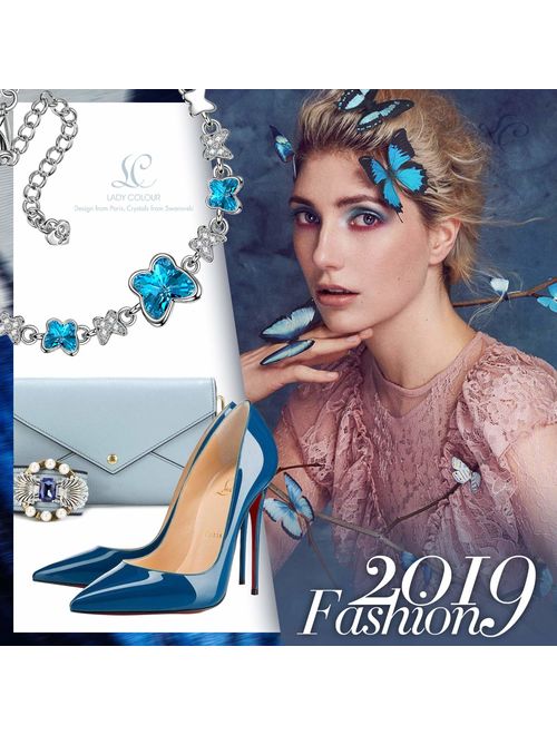 LADY COLOUR Gifts for Women Blue Butterfly Women Stylish Swarovski Crystal Necklace/Bracelet for Women, Hypoallergenic Jewelry Gift Box Packing, Nickel Free Passed SGS Te