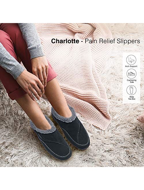 Orthofeet Proven Heel and Foot Pain Relief. Plantar Fasciitis Diabetic Orthopedic Leather Women's Slippers Charlotte