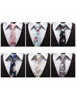 Men's Ties,Cotton Floral Printed Slim Skinny Ties for Men Neckties Pack of 6