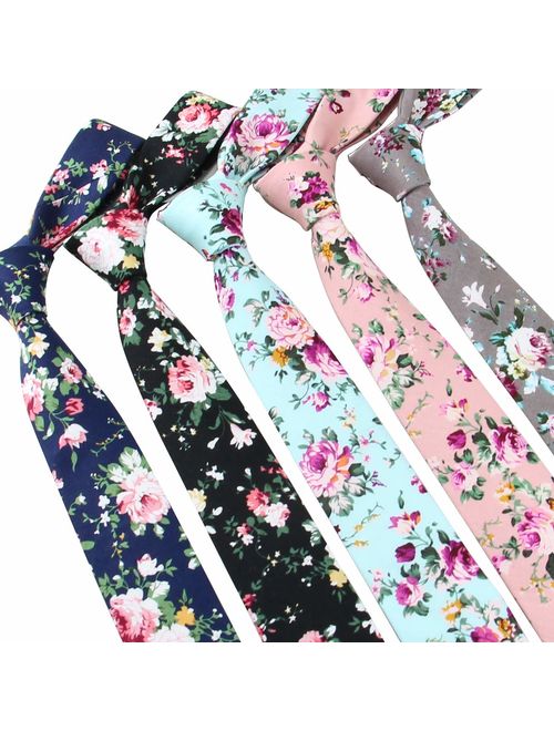 Men's Ties,Cotton Floral Printed Slim Skinny Ties for Men Neckties Pack of 6