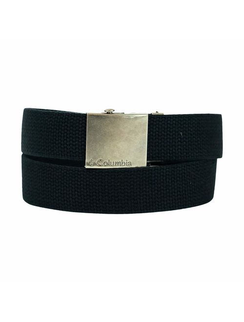 Columbia Men's & Boys' Military Web Belt - Adjustable One Size Cotton Strap and Metal Plaque Buckle