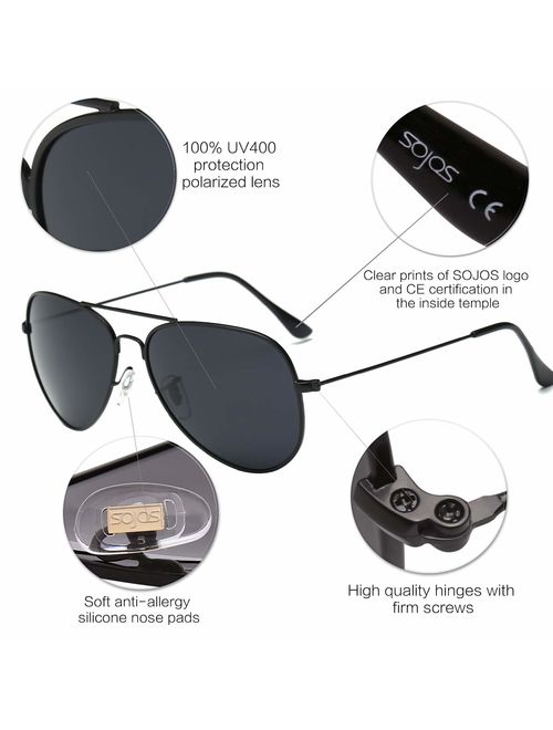 SOJOS Classic Aviator Polarized Sunglasses Mirrored UV400 Lens SJ1054