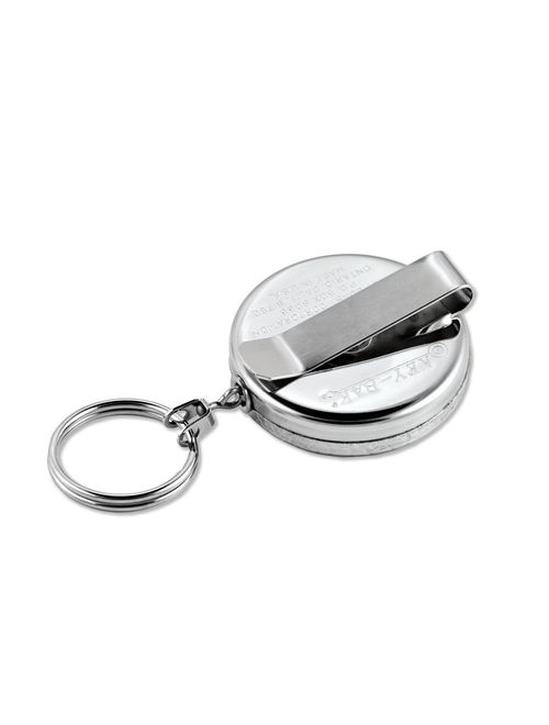 KEY-BAK Original Retractable Key Holder with a Chrome Front, Steel Belt Clip, Split Ring and Made in the USA
