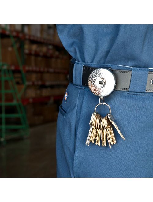 KEY-BAK Original Retractable Key Holder with a Chrome Front, Steel Belt Clip, Split Ring and Made in the USA