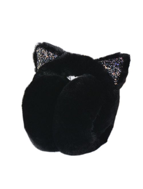 Girls Plush Earmuff Outdoor Windproof Winter Warm Sports Holiday Cute Cartoon Cat Ear Headband Adjustable Earmuffs