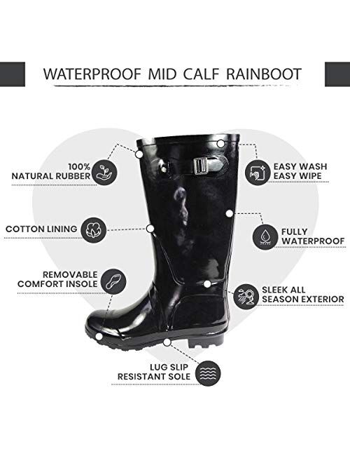 NORTY Women's Hurricane Wellie Glossy  Waterproof Mid-Calf Rainboots