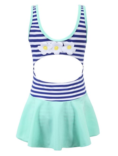 Buy Chrysea Girls Stripe Swimwear One-Piece Swimsuit with Flowers ...