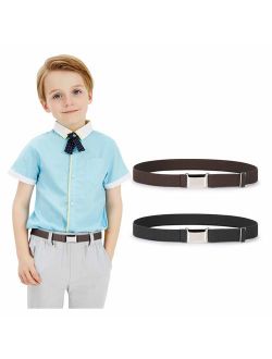 Kids Toddler Belt Elastic Stretch Adjustable Belt for Boys and Girls with Silver Square Buckle 2 Pack by JASGOOD