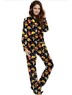 Women's One Piece Pajamas Coral Fleece Onesie Hooded Footed Jumpsuit Pajamas S-XL