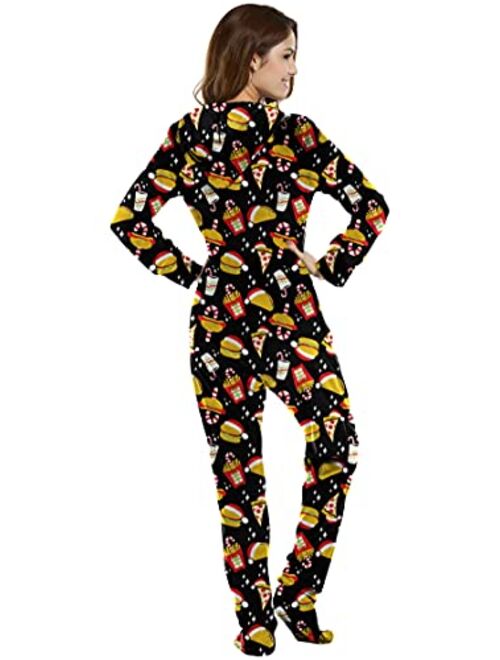 Hotouch Women's One Piece Pajamas Coral Fleece Onesie Hooded Footed Jumpsuit Pajamas S-XL