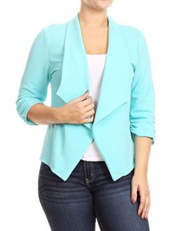 Women's Plus Size Solid Print Casual Basic Comfy Loose Fit Open Front Cardigan Blazer Jacket/Made in USA