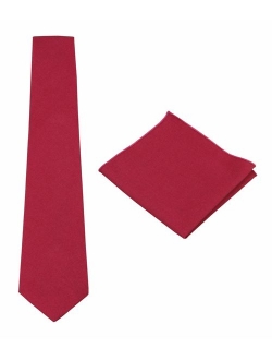 Mens Solid Linen Tie Set : Necktie with Matching Pocket Square-Various Colors