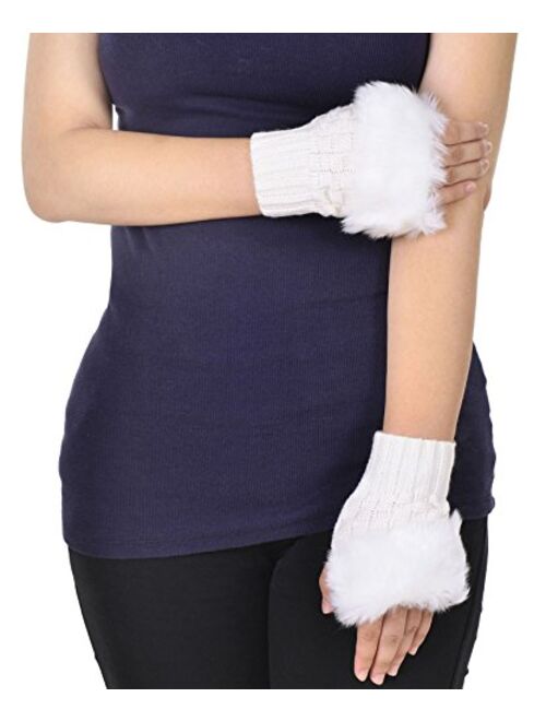 Simplicity Women's Winter Faux Fur Knit Fingerless Hand Warmer Mitten Gloves