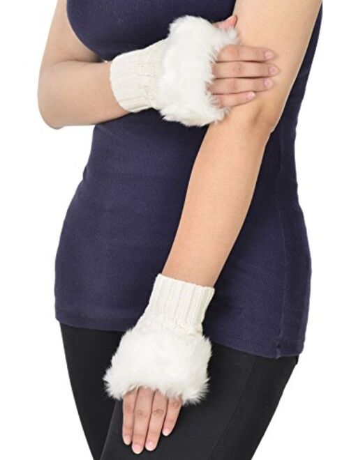 Simplicity Women's Winter Faux Fur Knit Fingerless Hand Warmer Mitten Gloves