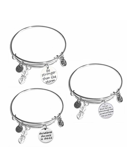Hidden Hollow Beads Message Charm (84 Options) Expandable Wire Bangle Bracelet, in the popular style, COMES IN A GIFT BOX!