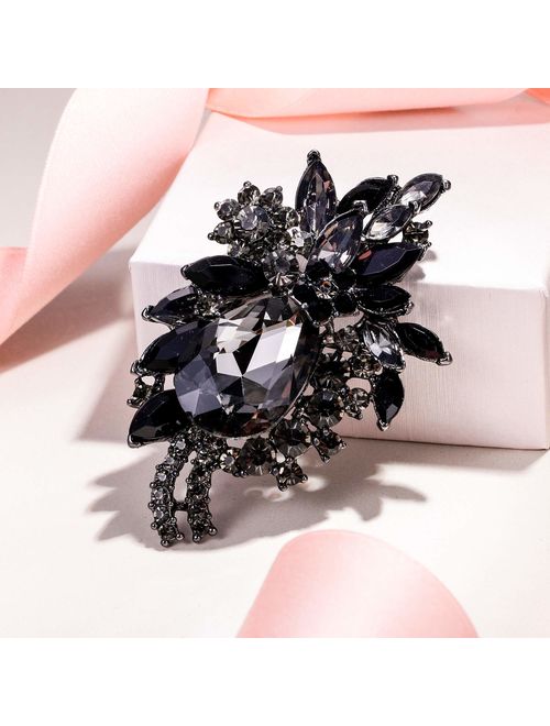 EVER FAITH Women's Rhinestone Crystal Vintage Style Flower Teardrop Brooch Pendant