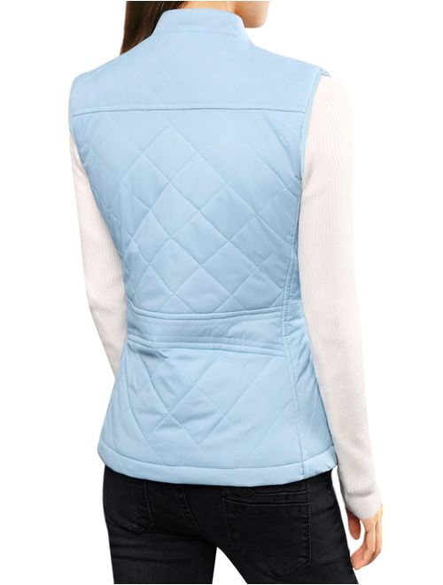 Allegra K Women's Stand Collar Lightweight Gilet Quilted Zip Vest