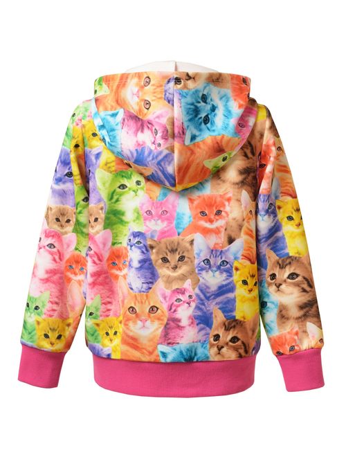 Girls Zip Up Hoodie Jacket Unicorn/Cat Sweatshirt with Pockets