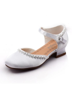 Nova Utopia Toddler Little Girls Low Medium Heel Dress Sandal Flower Girl Shoes (Size 9-4)