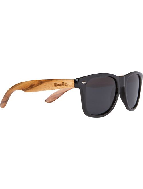 Woodies Zebra Wood Sunglasses with Black Polarized Lenses for Men and Women