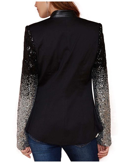 Haijie Women's Sparkle Sequin Patchwork Jacket Blazer.