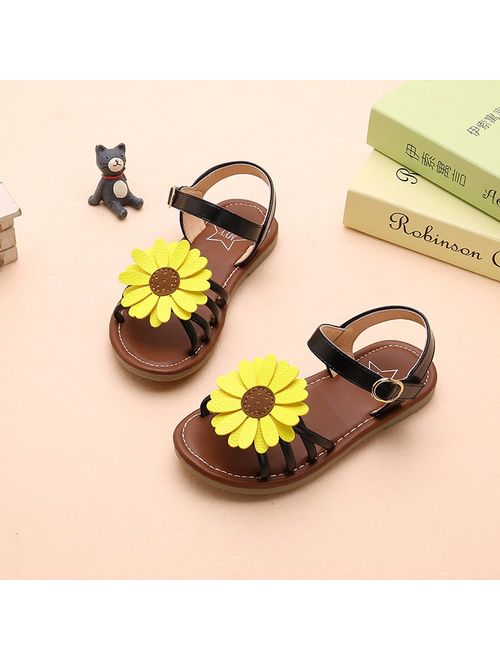 shevalues Girl's Flower Flat Sandals Cute Summer Open Toe Ankle Strap Dress Sandals for Kids (Toddler/Little Kid/Big Kid)