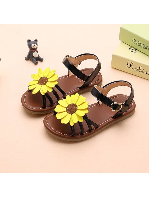shevalues Girl's Flower Flat Sandals Cute Summer Open Toe Ankle Strap Dress Sandals for Kids (Toddler/Little Kid/Big Kid)