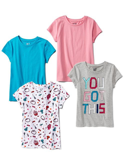 Amazon Brand - Spotted Zebra Girls' Toddler & Kids 4-Pack Short-Sleeve T-Shirts
