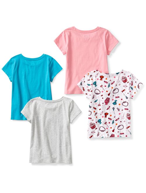 Amazon Brand - Spotted Zebra Girls' Toddler & Kids 4-Pack Short-Sleeve T-Shirts