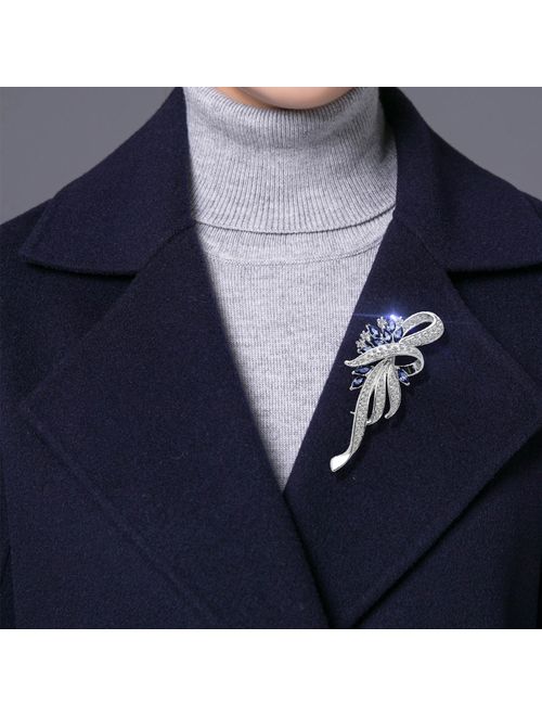 Merdia Created Crystal Brooch Fancy Vintage Style Flower Brooch Pin for Women, girls, ladies Blue color
