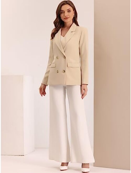 Allegra K Women's Christmas Notched Lapel Double Breasted Plaid Formal Blazer Jacket