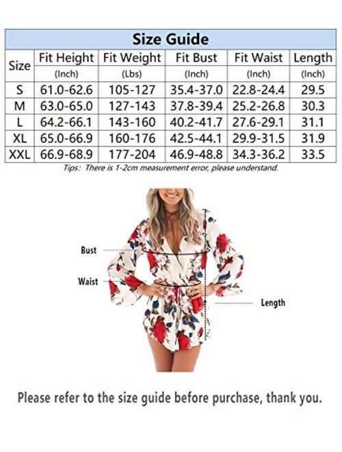 Relipop Women's Floral Print Long Sleeves Short Romper Playsuit Jumpsuit