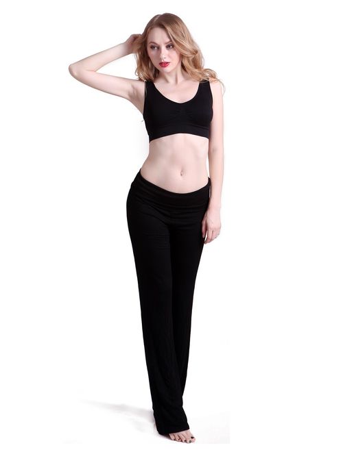 HDE Women's Color Block Fold Over Waist Yoga Pants Flare Leg Workout Leggings