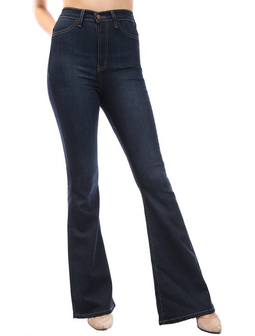 URBAN K Women's Classic High Waist Denim Bell Bottoms Jeans