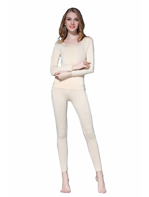 Vinconie Thin Thermal Underwear for Women Long Johns Set Scoop Neck Base Layer