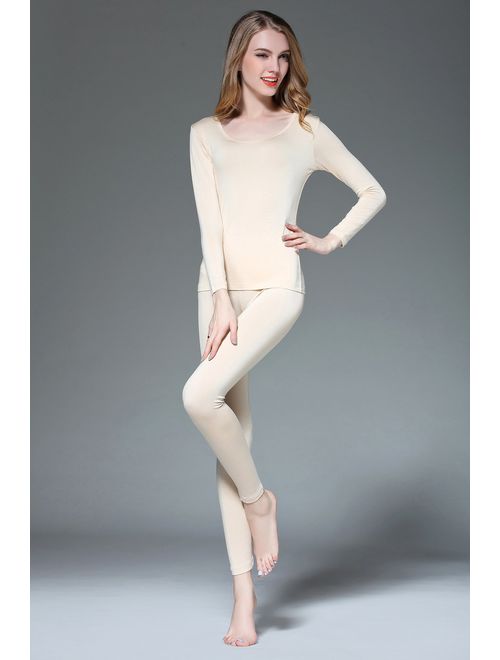 Vinconie Thin Thermal Underwear for Women Long Johns Set Scoop Neck Base Layer