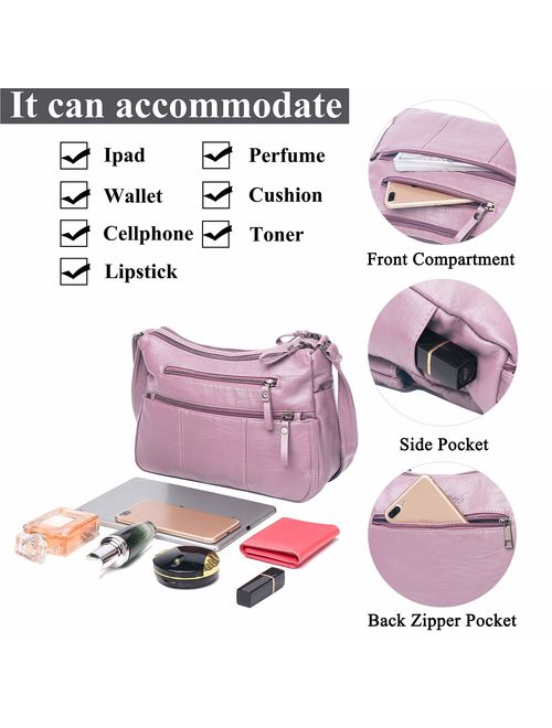 VOLGANIK ROCK Women Crossbody Bag Pocketbooks Soft PU Leather Purses and Handbags Multi Pocket Shoulder Bag Messenger Bag