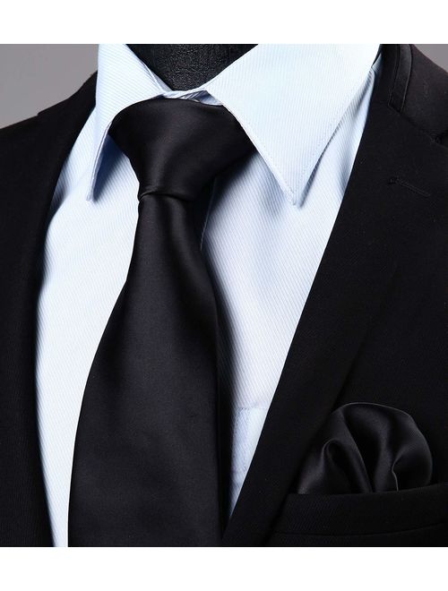 Mens Solid Color Ties Formal Satin Necktie and Pocket Square Set Wedding, by HISDERN