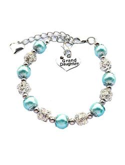 DOLON Gift for Granddaughter Bracelet Jewelry with Rhinestone Balls Faux Pearl