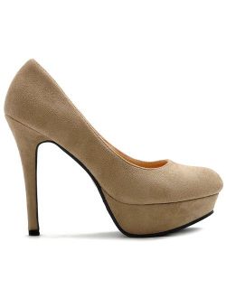 Ollio Women's Shoe High Heel Platform Faux Suede Multi Color Pump
