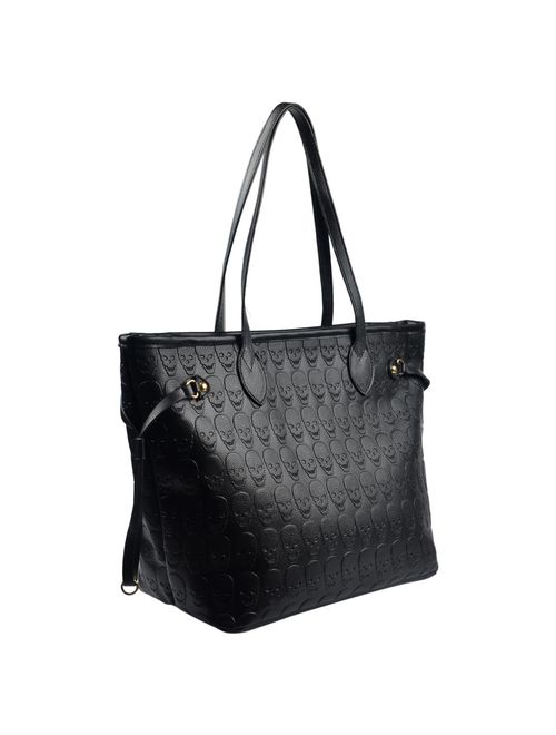 Women Devil Skull Purse Handbags Pu Leather Top-Handle Satchel Shopping Bag with Clutch Purse
